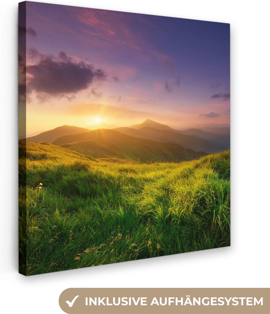 MuchoWow - Leinwandbilder - Berge - Sonne - Natur, Wandbild, Wanddeko Bilder Wohnzimmer, 90x90 cm