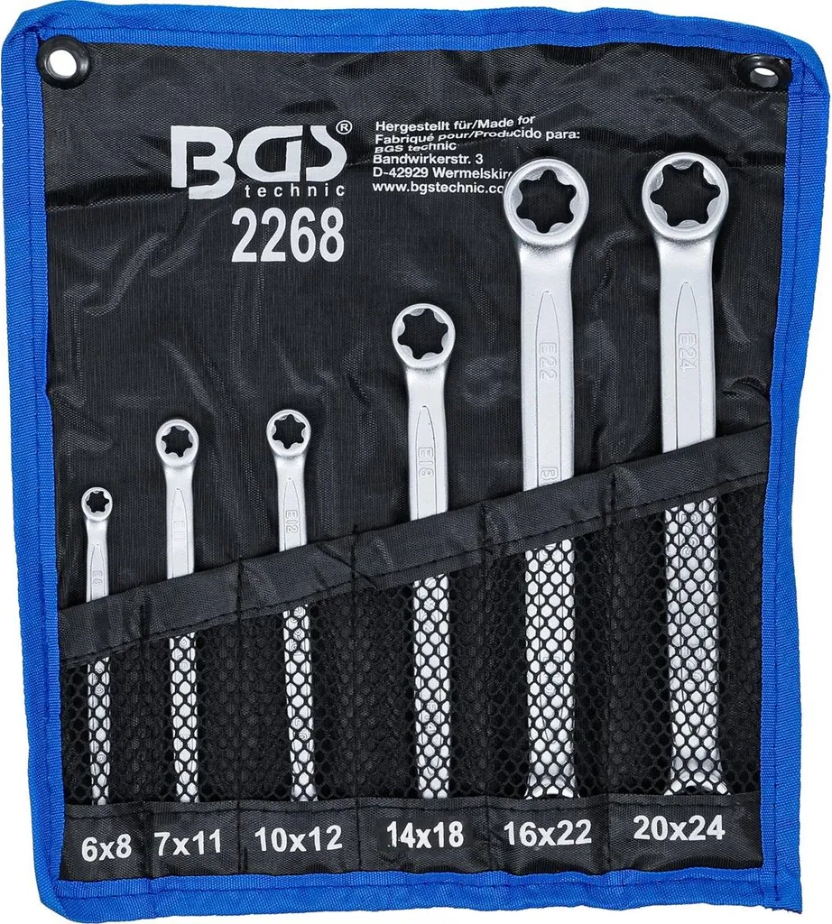Jeu de 6 clés polygonales profil E en chrome vanadium pour vis Torx - 7