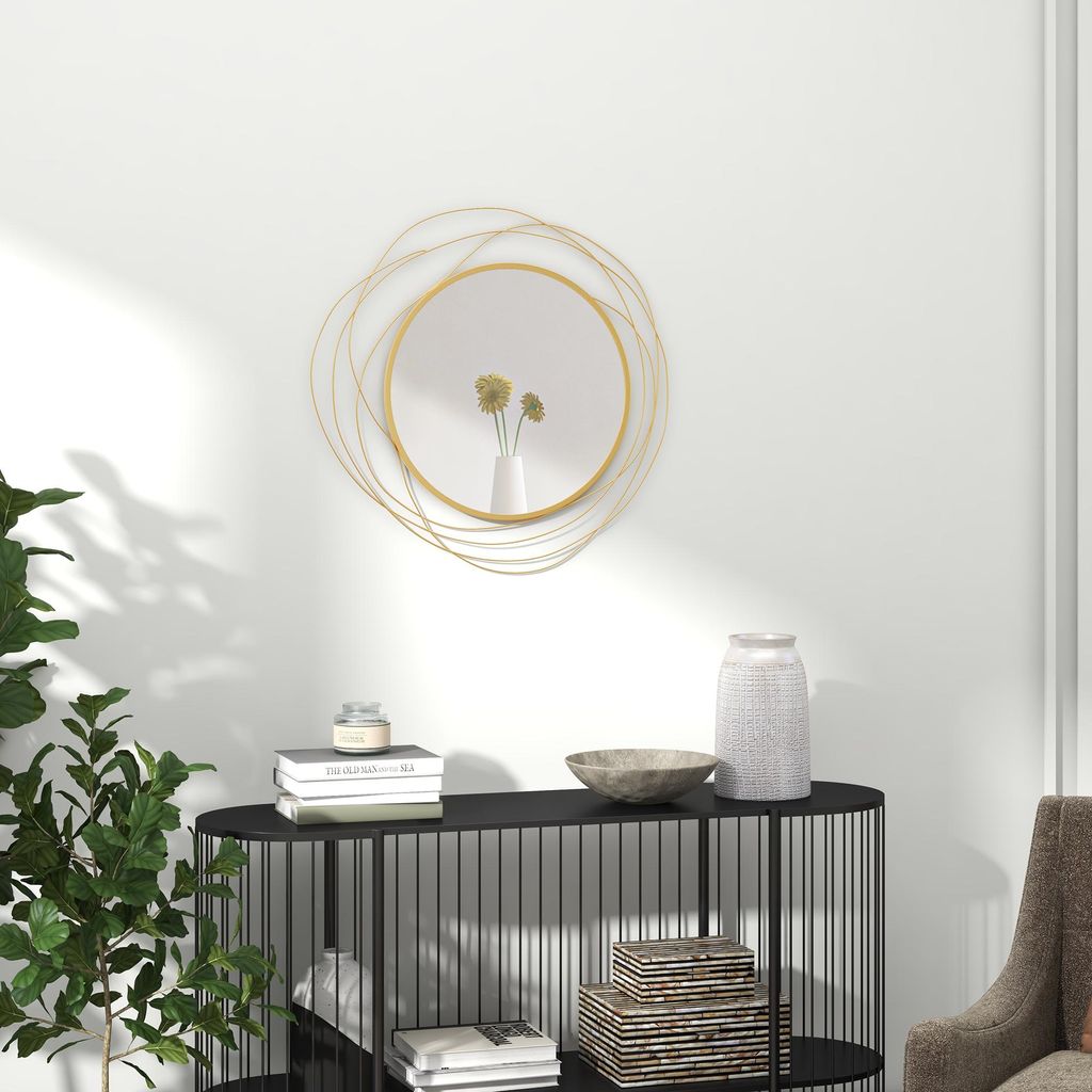 Wandspiegel rund Gold, Rundspiegel asymmetrischer Produktbild 