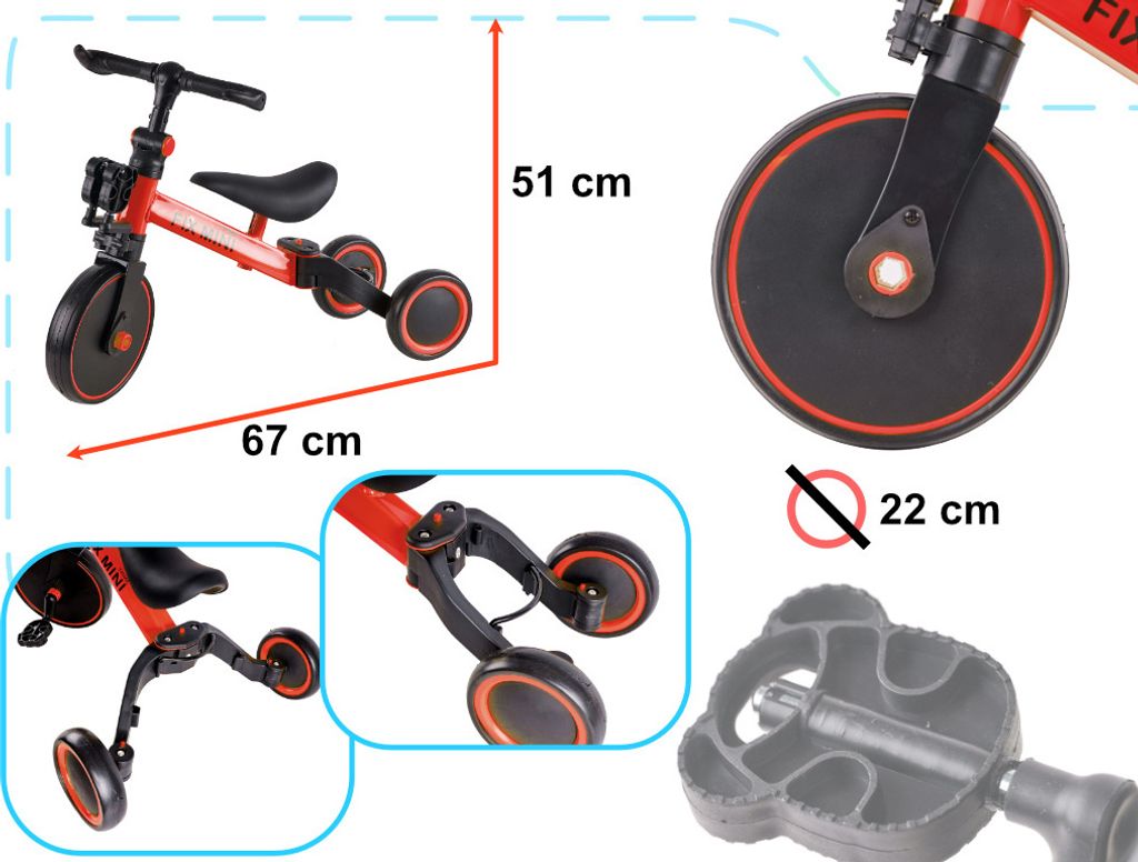 Trike Fix Mini běžecká tříkolka 3v1 s pedály červená Obrázek produktu 3