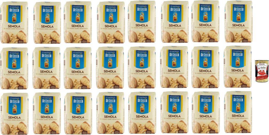 De Cecco Hartweizengrieß - Semola di grano duro rimacinata, Grieß durum 24x 1kg + Italian Gourmet polpa 400g
