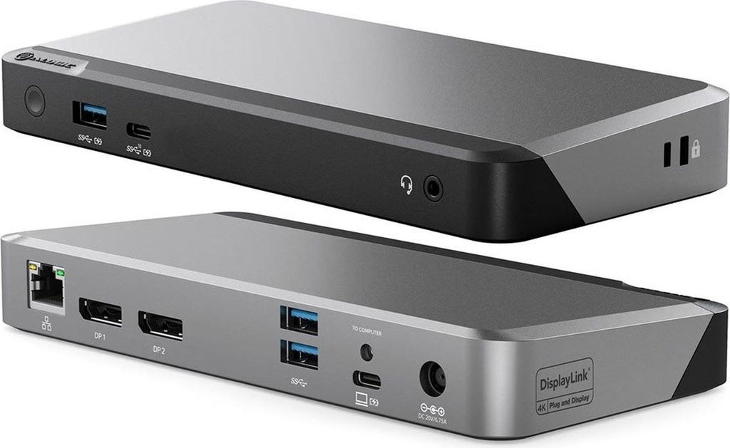 ALOGIC DX2, Kabelgebunden, USB 3.2 Gen 1 (3.1 Gen 1) Type-C, 65 W, 3,5 mm, 1000 Mbit/s, Schwarz, Grau