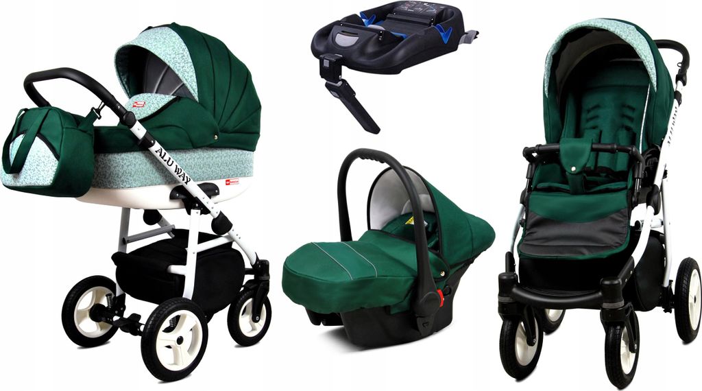 BabyLux Alu Way | 4in1 Kinderwagen Set | Bottle Green | Kombikinderwagen | Kinderwagenset | Iso