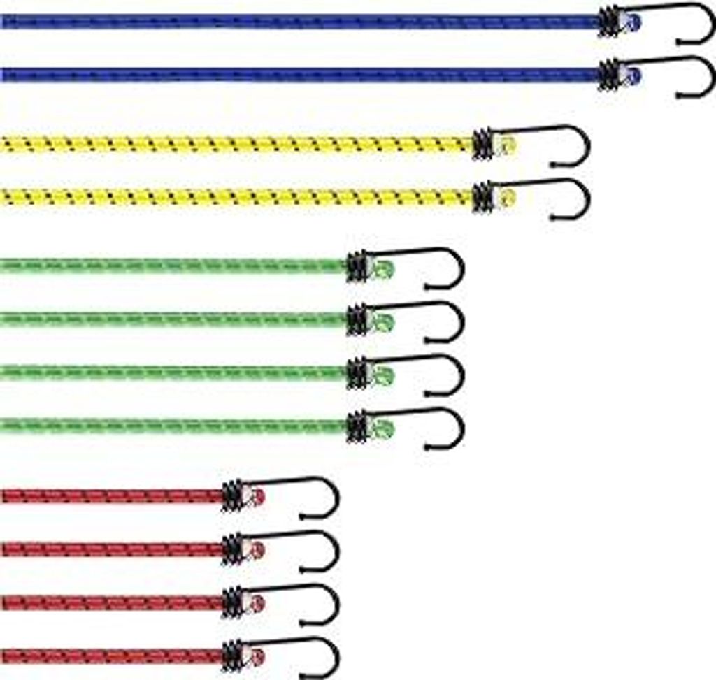 PRETEX Spanngurte mit Haken, 12-teiliges Set – mit Haken in 4 Längen – strapazierfähige, mehrfarbige Gepäckgurte