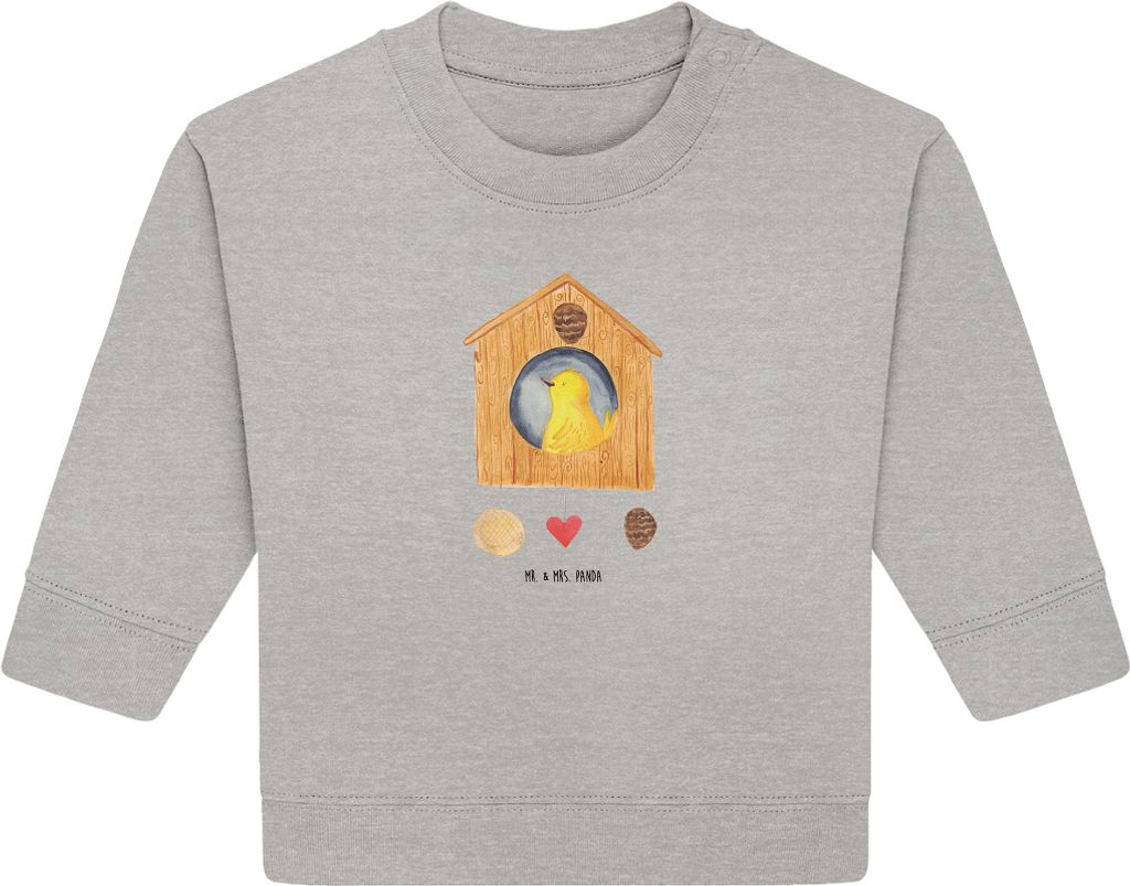 Mr. & Mrs. Panda Organic Baby Pullover Vogel Haus 6. - 12. Monat - Heather Grey - Geschenk, Castle, Wohnung, Zuhause, Vogelhaus, Bullover, Familie,...