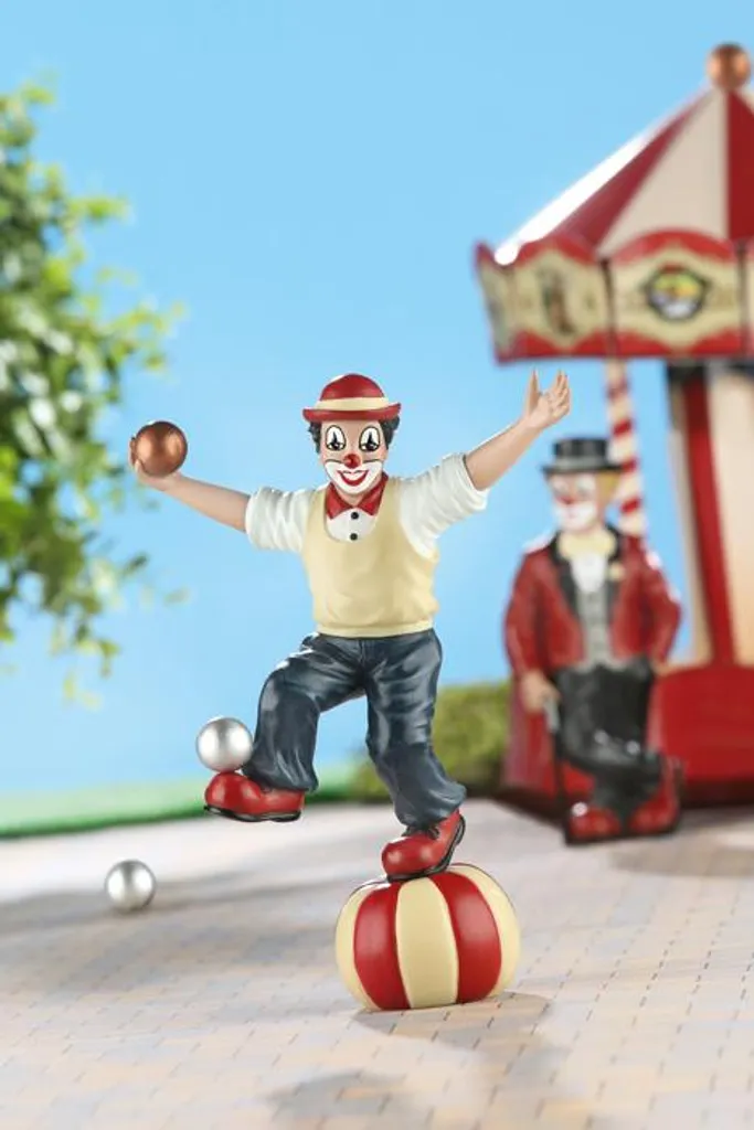 Figurine clown acrobate incassable en résine champagne décor 18 cm