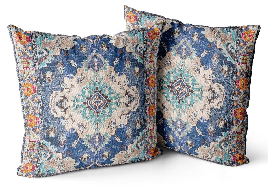Set mit 2 Boho-Kissenbezügen, 55 x 55 cm, samtweich, im Boho-Retro-Stil, dekorativ, für Sofa, Schlafzimmer, Wohnzimmer, Heimdekoration, blau