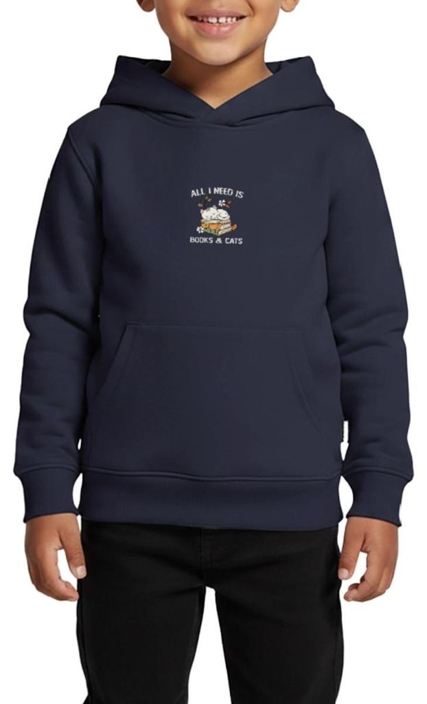 Spreadshirt All I Need Is Books & Cats | Katze Und Bücher Kinder Premium Hoodie, 158/164 (12 Jahre), Navy