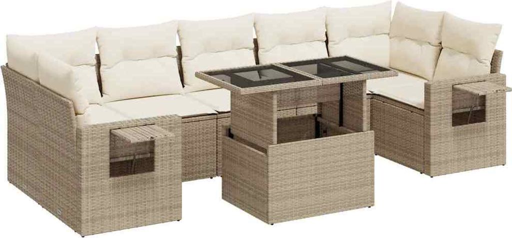 8-tlg. Garten-Sofagarnitur mit Kissen Beige Poly Rattan
