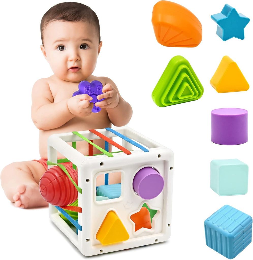 Montessori Spielzeug ab 1 2 Jahr, Formsortier Würfel Baby Spielzeug für Feinmotorik und Frühes Lernen,Sensorik Spielzeug Geschenke für 1 2 3 Ja...