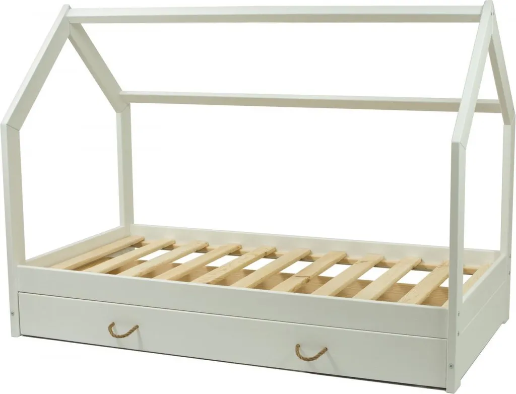 Lit d'appoint enfant 160x80cm blanc, style scandinave avec rangement