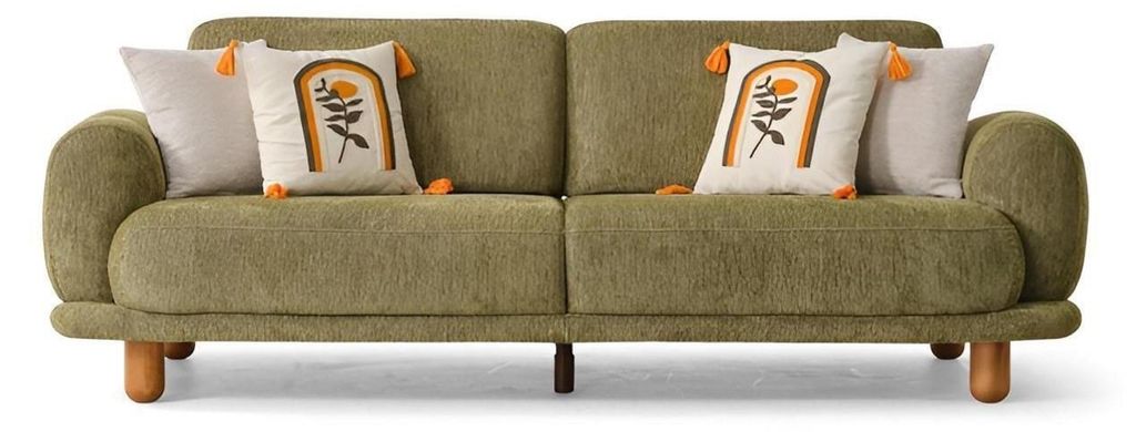 Modernes grünes Sofa mit bunten Kissen – Stilvoll und bequem