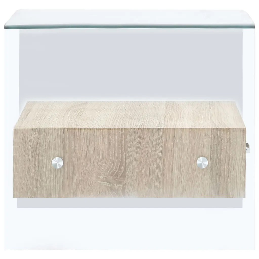 Table basse en verre trempé 50 cm avec tiroir de rangement intégré