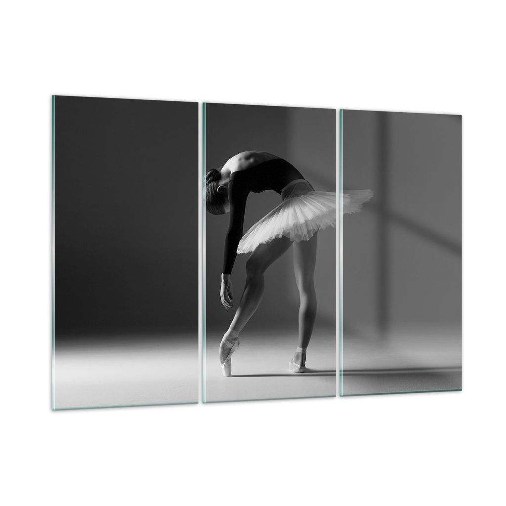 Bilder auf glas - 3 Teile - Ballerina Figur Schwarz und Weiß - 105x70cm - Glasbilder - Wandbilder - Bilder - Wanddekoration aus Glas - Glas Bilder...