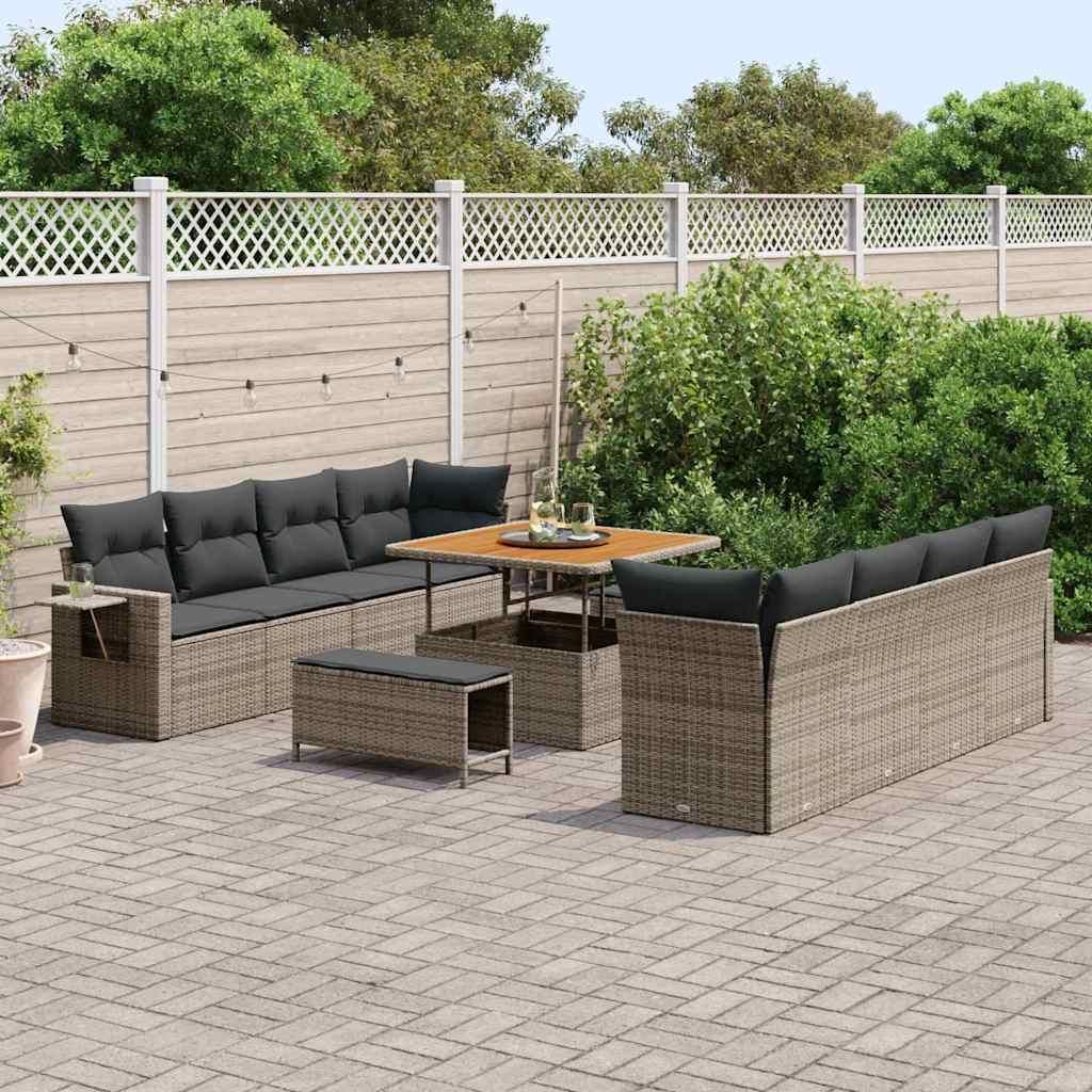 Maison Exclusive - Garten-Sofa-Set mit Speicher 11 pcs Grau Poly Rattan