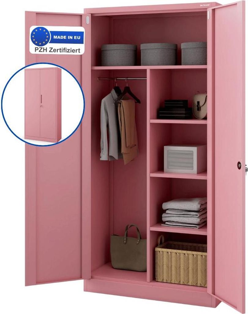 Mehrzweckschrank Metall abschließbar REKL - Funktionaler Metallschrank | Schließfachschrank Putzmittelschrank Besenschrank Vorratsschrank, 185x90...