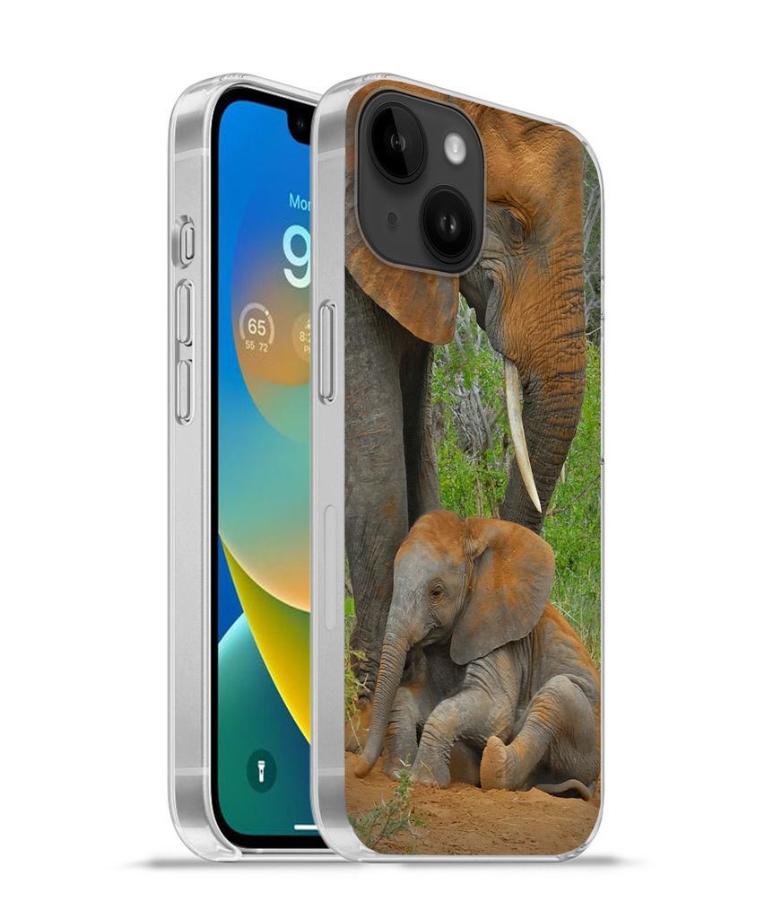 MuchoWow Handyhülle Schutzhülle Hülle für Apple iPhone 14 - Softcase Elefant - Tiere - Sand - Natur Silikon Softcase Handy Hülle - Mobiltele...