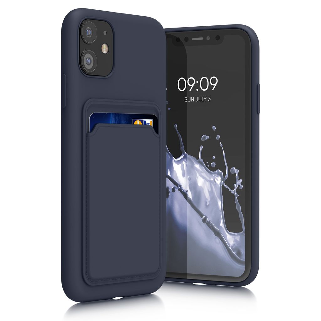 kwmobile Handyhülle kompatibel mit Apple iPhone 11 Hülle - Handy Cover mit Fach für Karten - in Dunkelblau