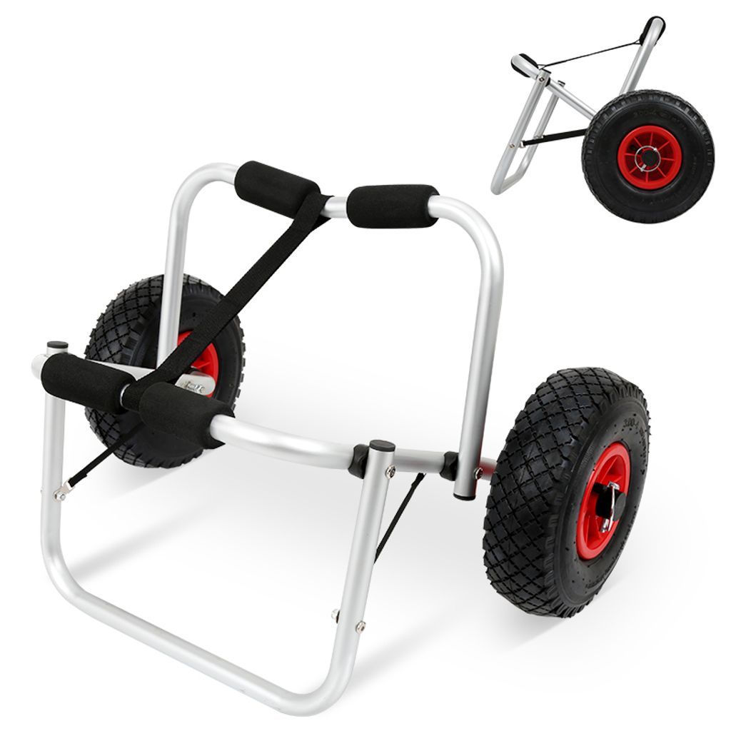 TolleTour Kanuwagen Kajakwagen Surfwagen klappbar mit Gurt Luftreifen gepolstert Alu Silber bis 80 kg