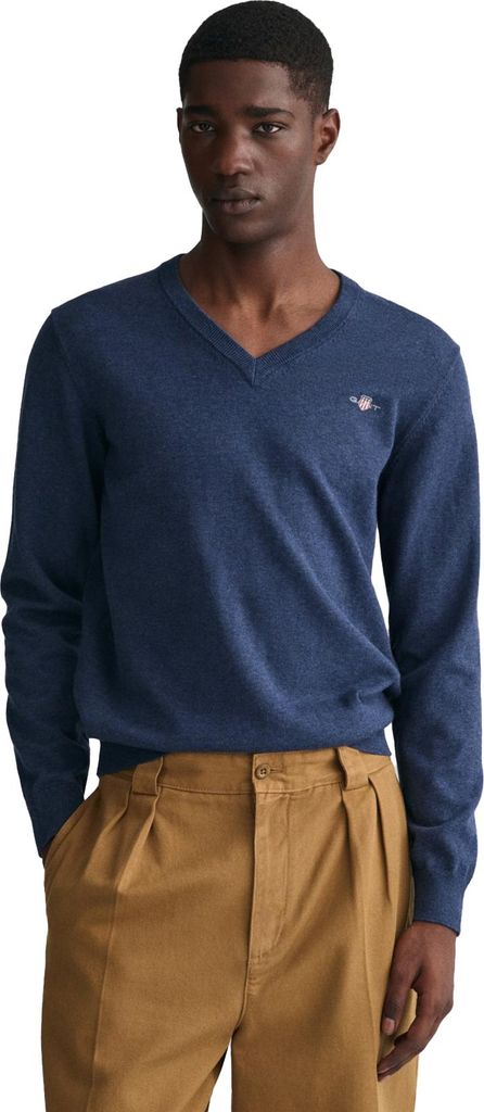 Gant Pullover Regular Fit Baumwolle V-Ausschnitt Blau
