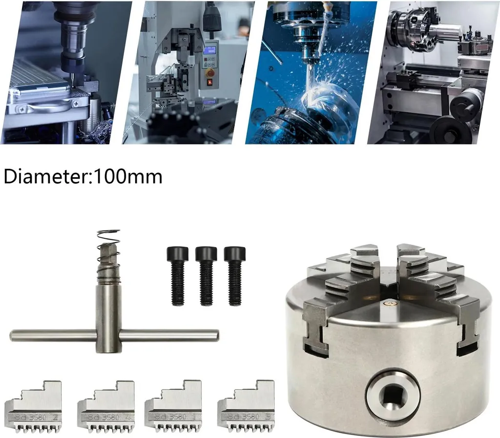 Mandrino - 4 ganasce autocentrante - Manuale - Precisione - Per torni e fresatrici CNC - Argento - 8