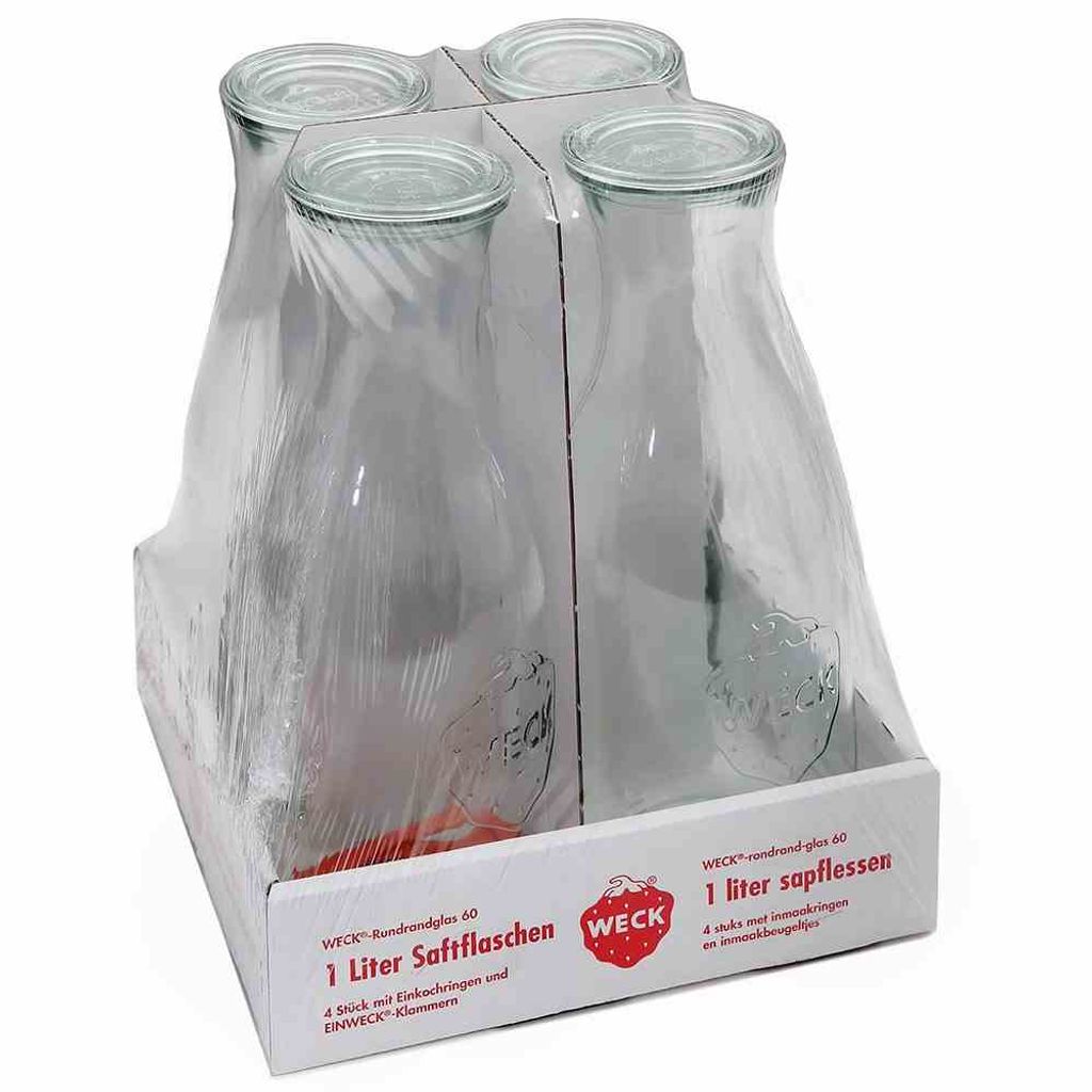 WECK 4T7-66 Saftflasche 1L inkl. Ringe und Klammern, klar Produktbild 