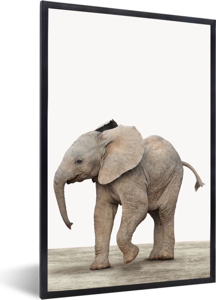 MuchoWow Gerahmtes Poster Baby-Elefant - Tiere - Kinder - Mädchen - Jungen 60x90 cm - Poster mit Schwarzem Bilderrahmen Wandposter Rahmen Foto B...
