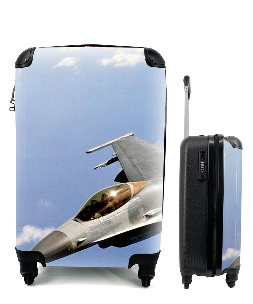 MuchoWow Koffer Handgepäck Trolley Rollkoffer Kleine Reisekoffer mit 4 Rollen - Das Kampfflugzeug F-16 Fighting Falcon - Cabin Size < 55x40x23 c...
