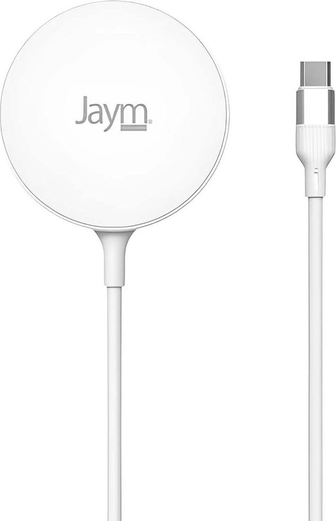 Jaym, MagSafe 15W Induktionsladegerät mit Magneten, Überspannungsschutz und Standfunktion, Weiß