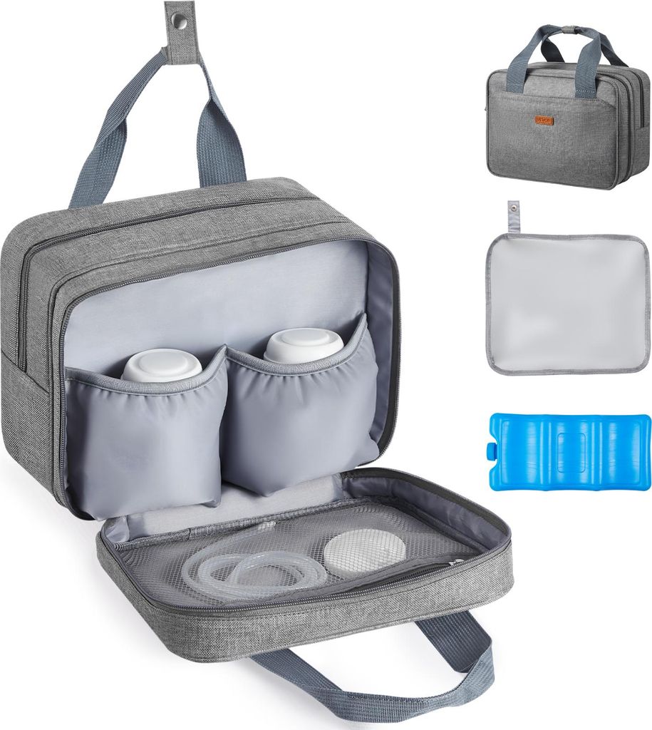 VEVOR Tragbare Milchpumpentasche 290x160x210 mm, Tragetasche für Milchpumpe mit Kühlakku, Passend für M5/M6, Pumpzubehör & Muttermilchaufbewahr...