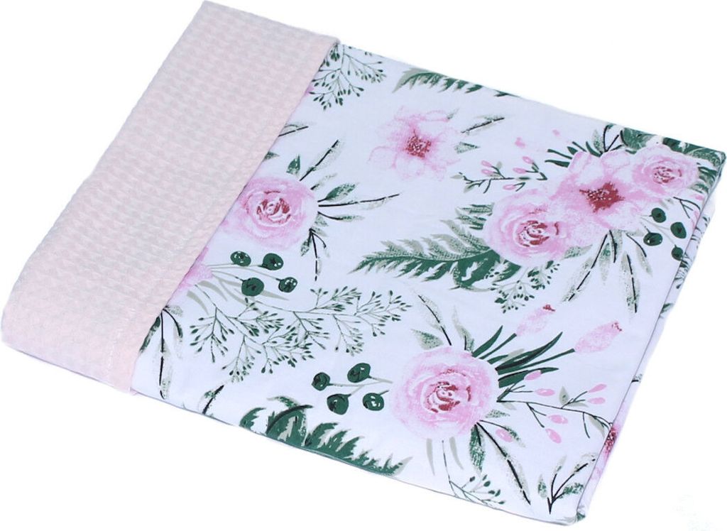 Babydecke Waffelpiqué Baumwolle Kuscheldecke Kinderwagendecke - 22. Flowers + Lachs