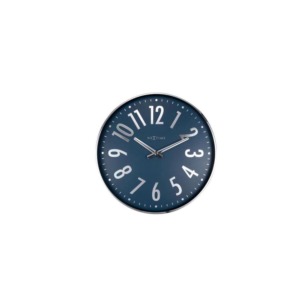 Elegante blaue Wanduhr aus Metall, 40 cm, leises Design