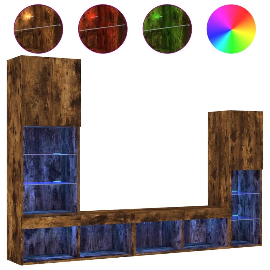 vidaXL 4-tlg. Wohnwand mit LED-Beleuchtung Räuchereiche Holzwerkstoff