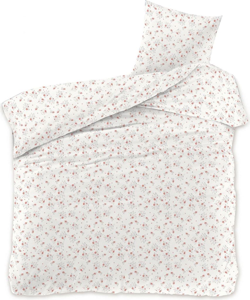 A bedding set including a duvet cover and a pillowcase, laid out flat.