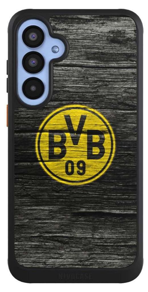 NIVOCASE Hülle für Samsung Galaxy A55 5G Handyhülle NIVOcore Case Schwarz BVB Borussia Dortmund Holzoptik