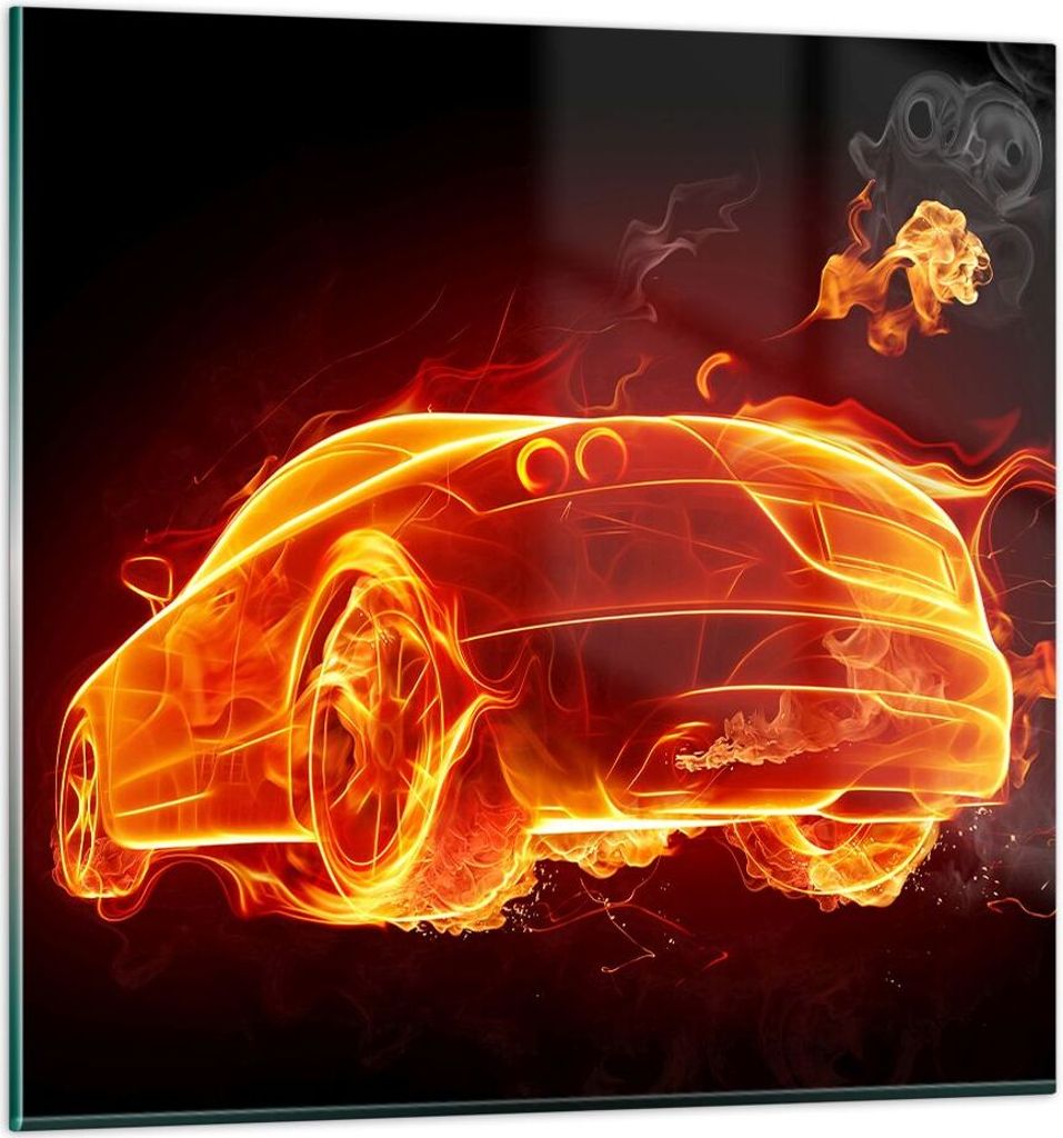 Bilder auf glas - Auto Feuer Illustration - 30x30cm - Glasbilder - Wandbilder - Kunstdruck - zum Aufhängen bereit - Wanddekoration aus Glas - Glas...