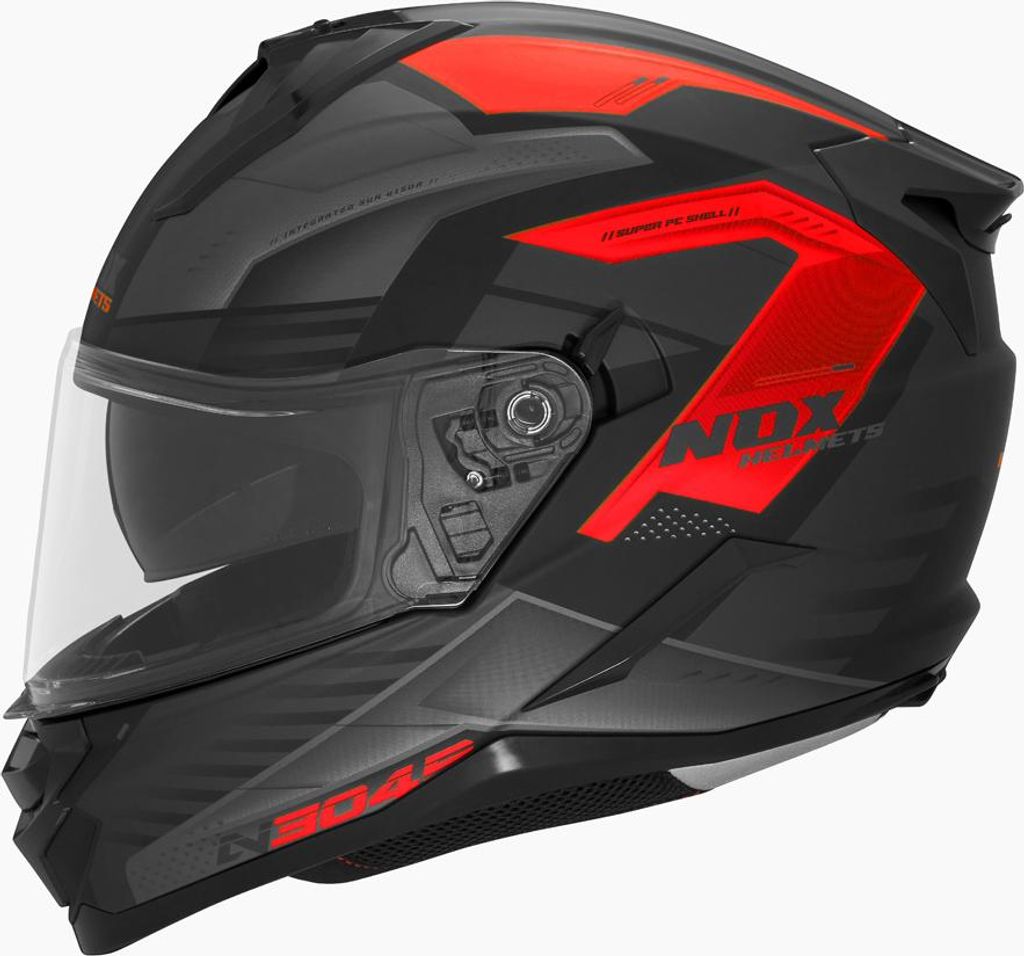 Integralhelm N304S Carver Mat Schwarz/Rot Größe M mit Blende NOX