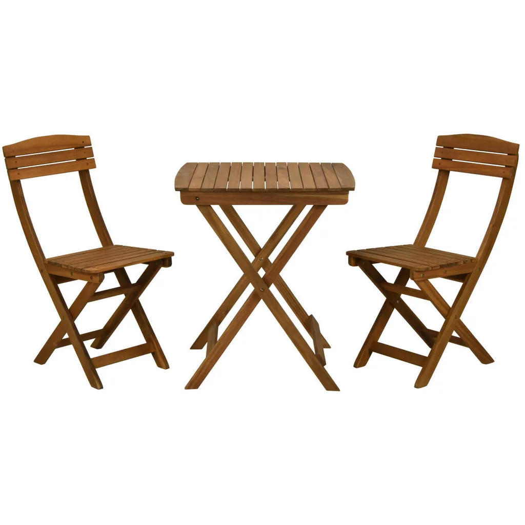 Salon de jardin pour balcon en acacia - Ensemble bistro pliable 3 pcs