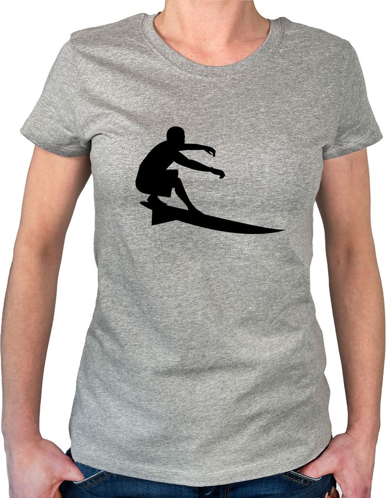 Huuraa Damen T-Shirt Surfen Silhouette XL Sport Grey Bio Baumwolle Fairtrade Damenshirt Geschenkidee