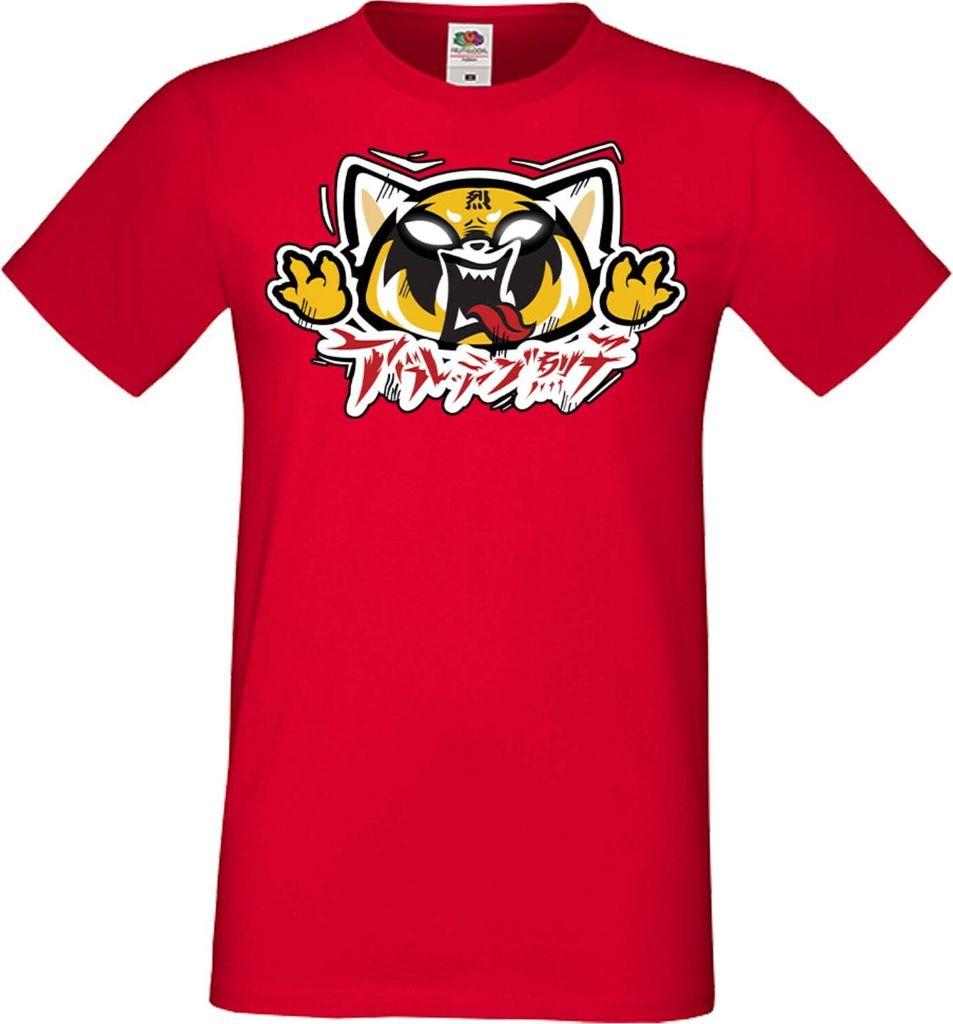 Herren T-Shirt Manga Anime Aggretsuko 02 Aggresive Panda, Man S / Rot
