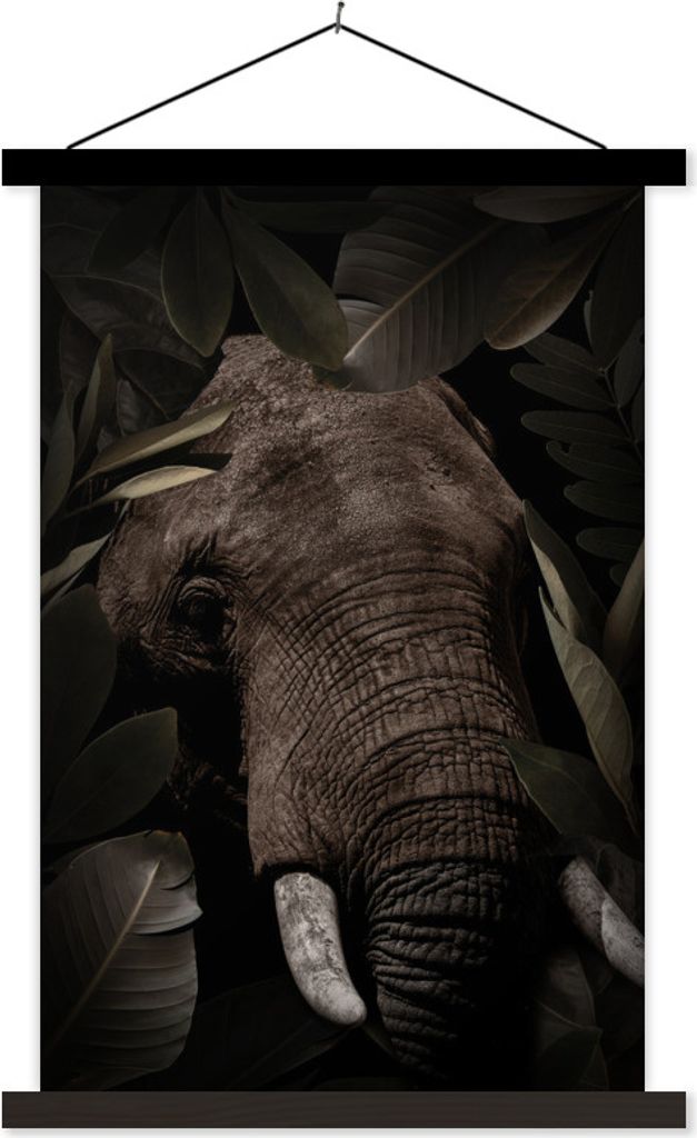 MuchoWow Textilposter Elefant - Dschungel - Pflanzen 40x60 cm mit schwarzem Rahmen - Wanddekorationen