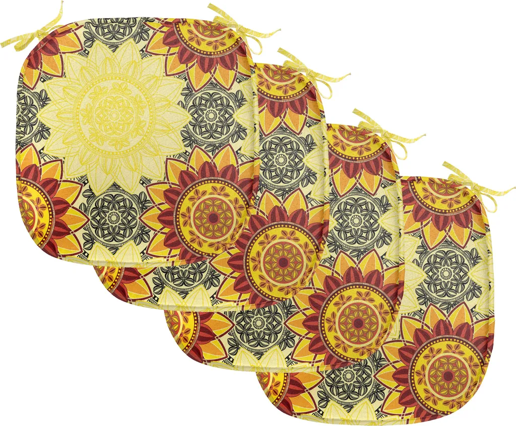 ABAKUHAUS Set 4 Cuscini Sedie Cucina - Mandala Giallo Lavabili 40x40