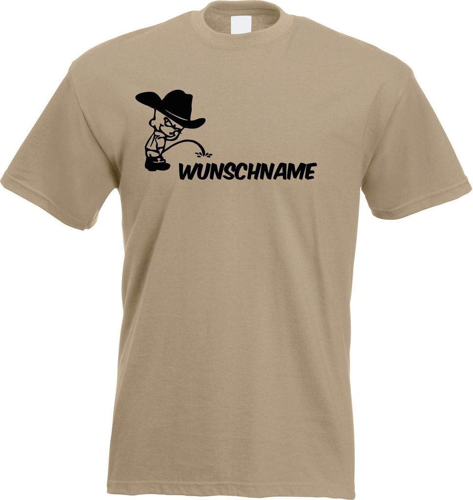 Kiwistar - T-Shirt Herren - Khaki - XL - Piss on - Cowboy - Pissmännchen - mit Wunschtext personalisiert - Geschenk Mann Vatertag individuell Bedr...