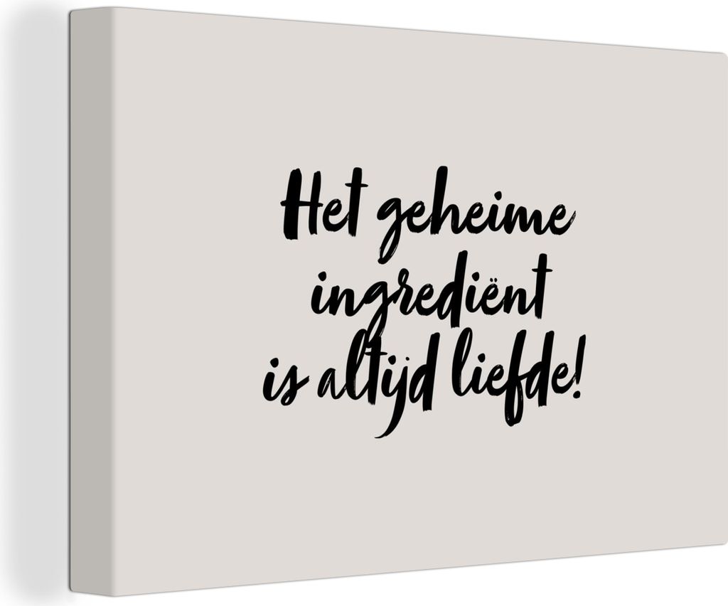 OneMillionCanvasses - Leinwandbilder - 140x90 cm, Taupe - Zitat - Die geheime Zutat ist immer die Liebe!, Wandbilder Kunstdruck Wanddekoration - ...