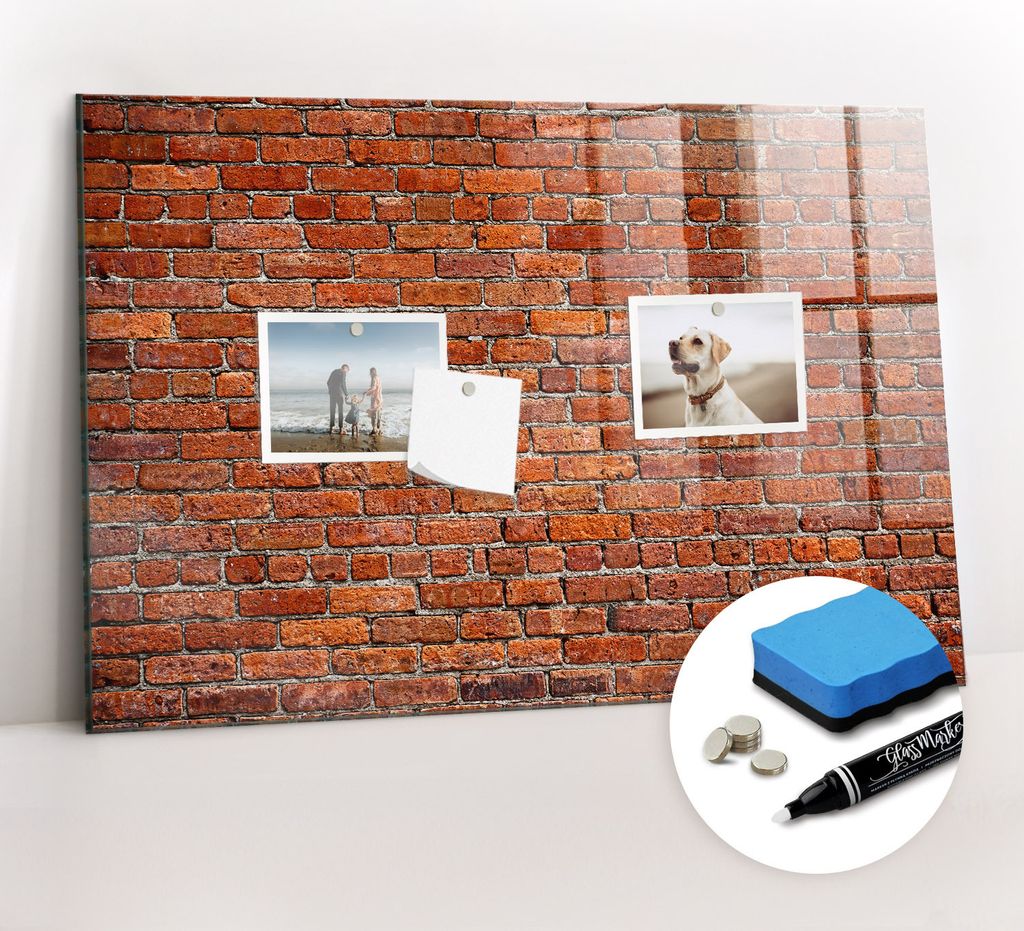 Magnetpinnwand Memoboard - Zubehörsatz - Weißer Marker + Schwamm + Magnete - 60 x 40 cm - Alte Backsteinmauer