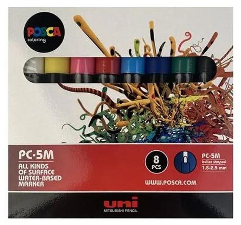 Dekoračný popisovač, sada, 1,8-2,5 mm, UNI "Posca PC-5M", 8 rôznych farieb