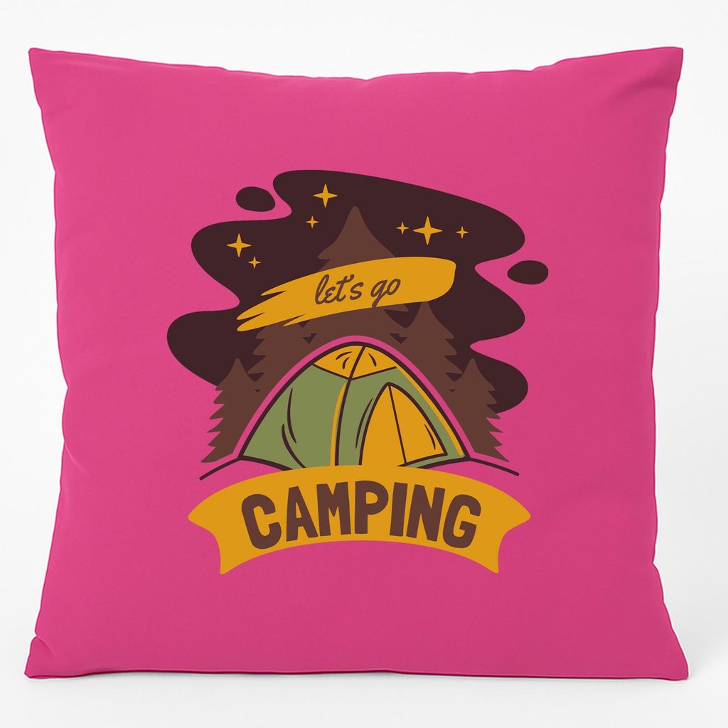 Huuraa Kissen let ́s go camping Zelt 40x40cm mit Füllung Fuchsia Baumwolle Dekokissen Geschenkidee