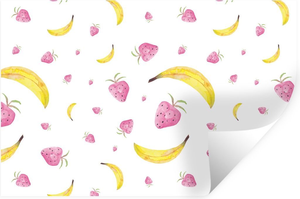 MuchoWow Wandtattoo Wandsticker Wandaufkleber Banane - Erdbeere - Design 60x40 cm Selbstklebend und Repositionierbar - Wierderverwendbar - Selbst...