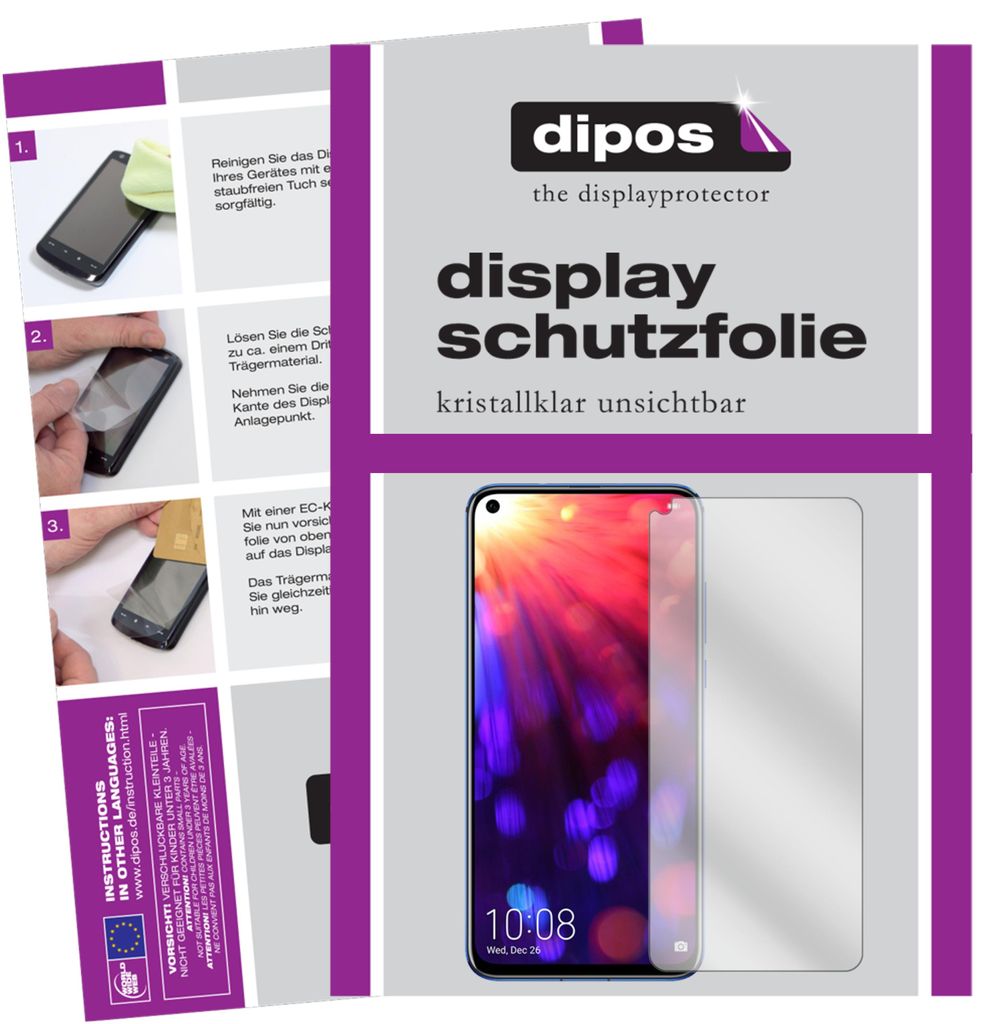 2x Schutzfolie für Honor V20 klar Displayschutzfolie Folie Display Schutz dipos