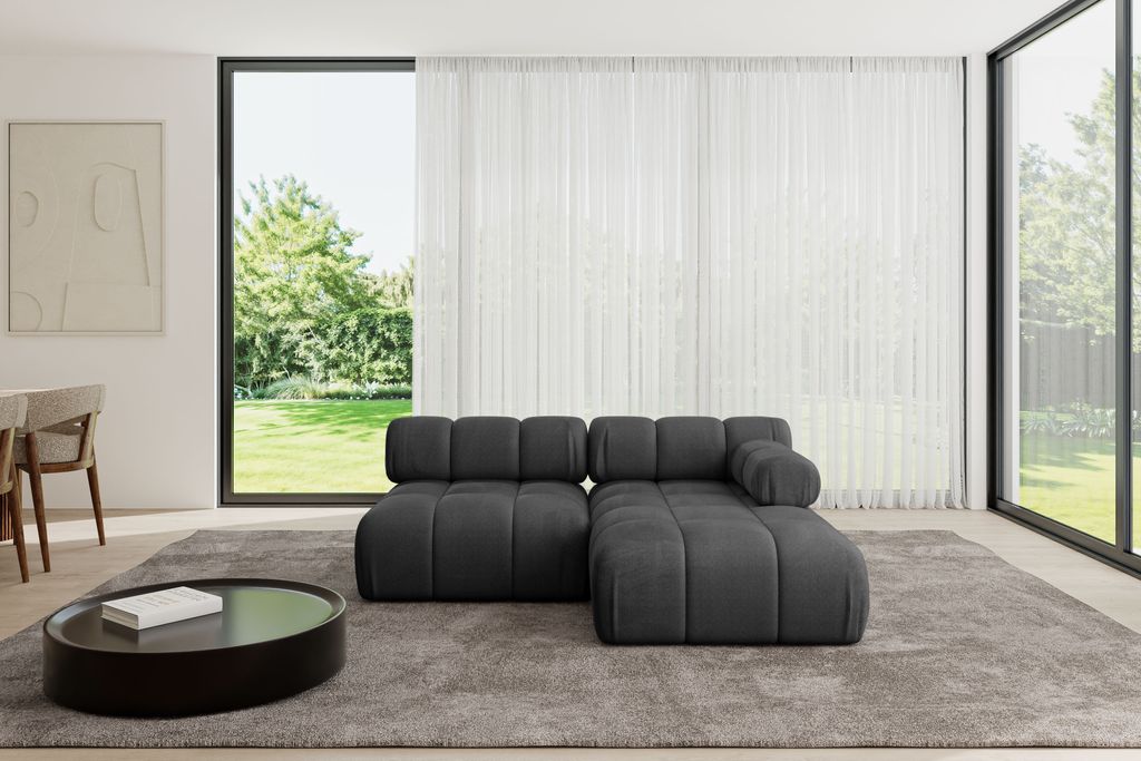 ALTDECOR Modulares Sofa Ecksofa in L-Form - Razon-L1 - 190x160x70 cm Schwarz Corner modular Sofa Eckcouch Couch Wohnlandschaft Cauchsofa Polstersofa
